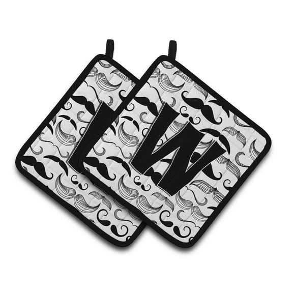 Letter W Moustache Initial Pair of Pot Holders