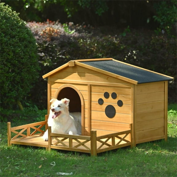 Vtng Furniture 48" Wooden Dog House Outdoor with Porch, Dog Kennel & Crate