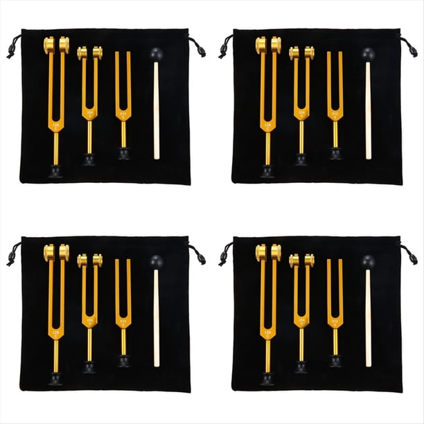 Juego de 12 Horquillas de AfinacióN (128 Hz, 256 Hz, 512 Hz) Kit de Horquilla de AfinacióN para CuracióN, Chakra, Terapia de Sonido, Horquilla Deslizante SóNica (Dorado)