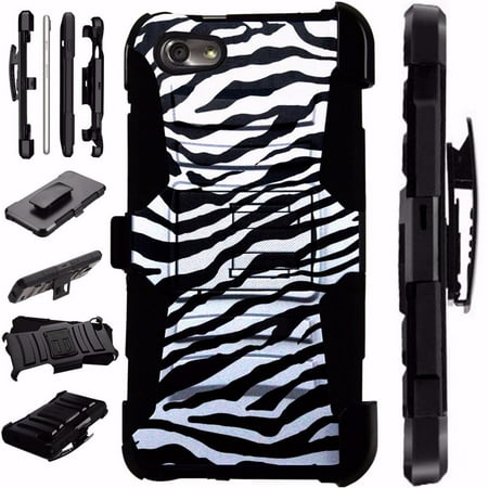 Ipod 4 Cases Zebra Print For ZTE ZFive G LTE / ZFive C / Avid 4 / Fanfare 3 / Blade Vantage / Tempo X / Tempo Go Case Armor Hybrid Phone Cover Stand LuxGuard Holster (Zebra Print) ()