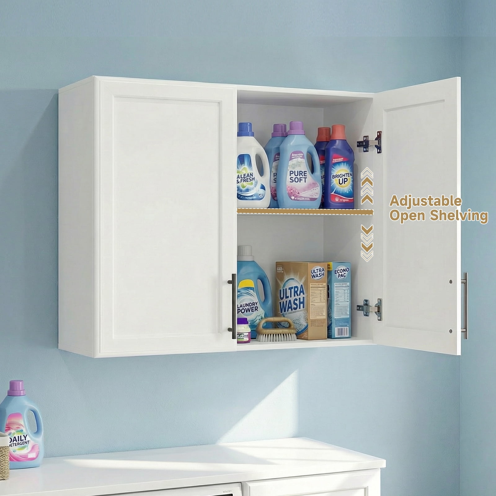 47" W Laundry Room Cabinets Wall Mounted, Upper Cabinets with Adjustable Shelf, Wall Storage Cabinet for Bathroom/Kitchen/Restroom