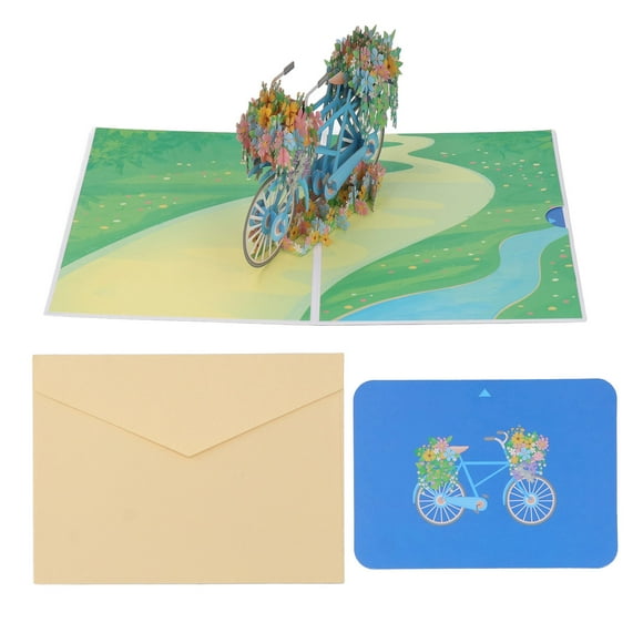 Cartes de Vœux 3D Fleur de Printemps Vélo Texture Détaillée Papier Épais Cartes 3D avec Enveloppe pour Anniversaire