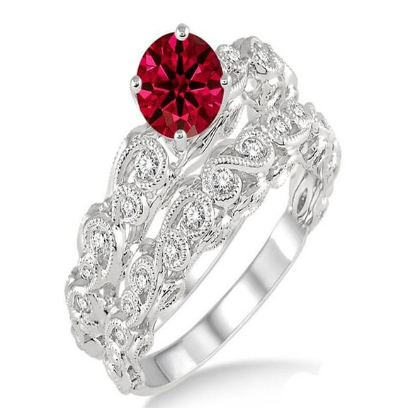 1.25 Carat Ruby & Diamond Infinity Antique Bridal setround cut diamond on 10k White Gold