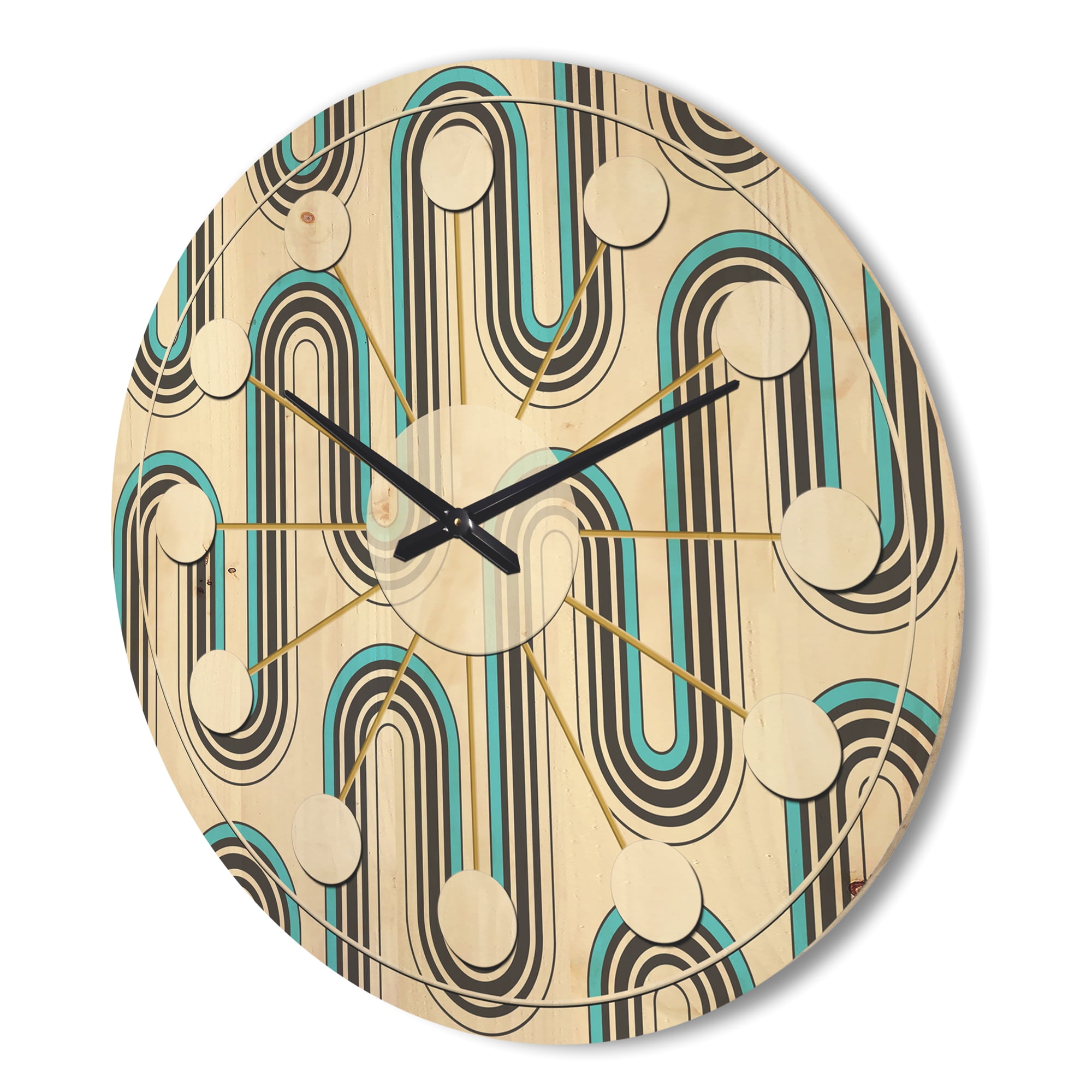 Designart 'Geometrical Abstract Retro Minimal Pattern IV' Mid-Century Modern Wood Wall Clock