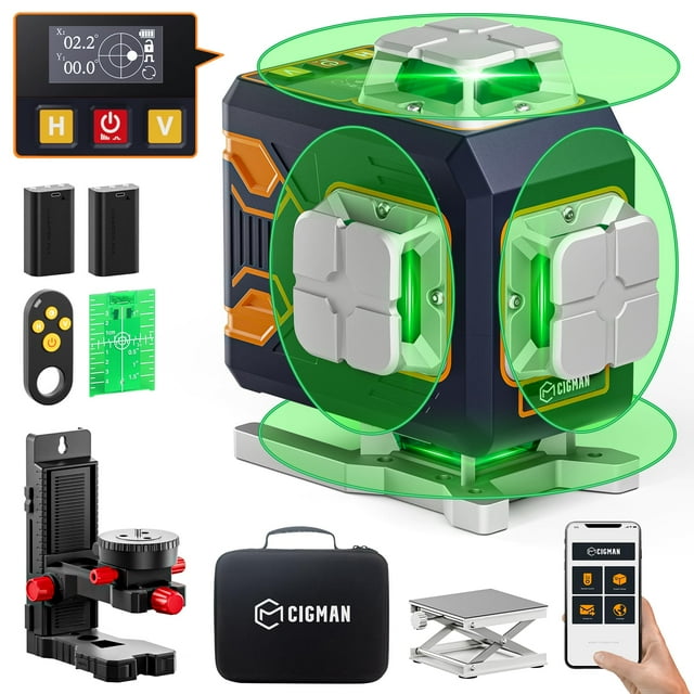 Nivel láser CIGMAN 4x360°, 16 líneas con control remoto y aplicación, verde