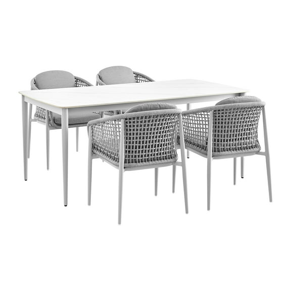 HomeStock Outdoor Patio 5-Piece Dining Set - Aluminum Frame with Gray Cushions, Water/UV Resistant, Includes Rectangular Table and 4 Chairs, Easy Assembly