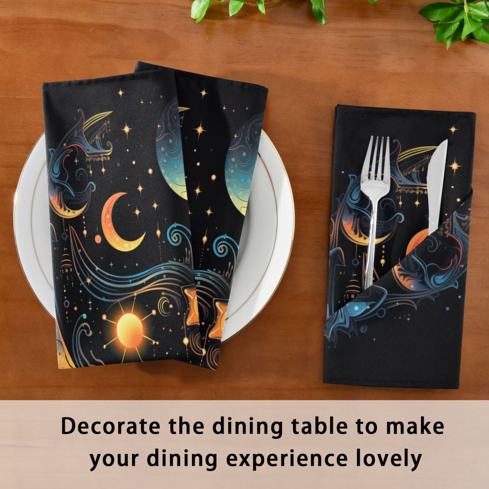 JSTEL Sun Moon Stars Alchemy Witchy Cloth Napkins Set of 6, 20x20 Inch Washable and Reusable Napkin for Decoupage Dinner Party Everyday Use