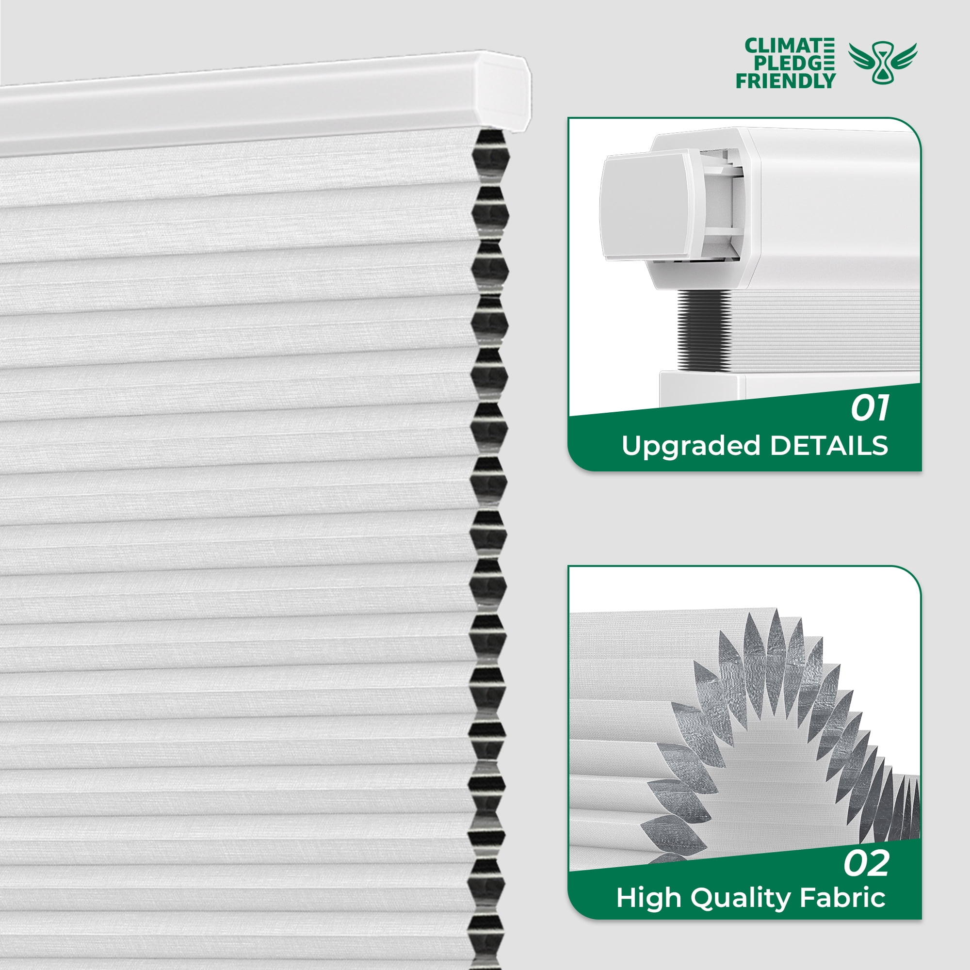 Allesin No Drill Motorized Cellular Shades Quiet Motor 45dB Smart Honeycomb Blinds with App and Voice Control Rechargeable Solar Option Aluminum Rails(36" W x 64" H, 100% Blackout Silver White)
