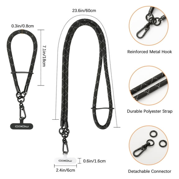 WANGRUNQIANG Phone Lanyard & Phone Wrist Strap Compatible for iPhone Samsung Galaxy, 2 Pcs, Black