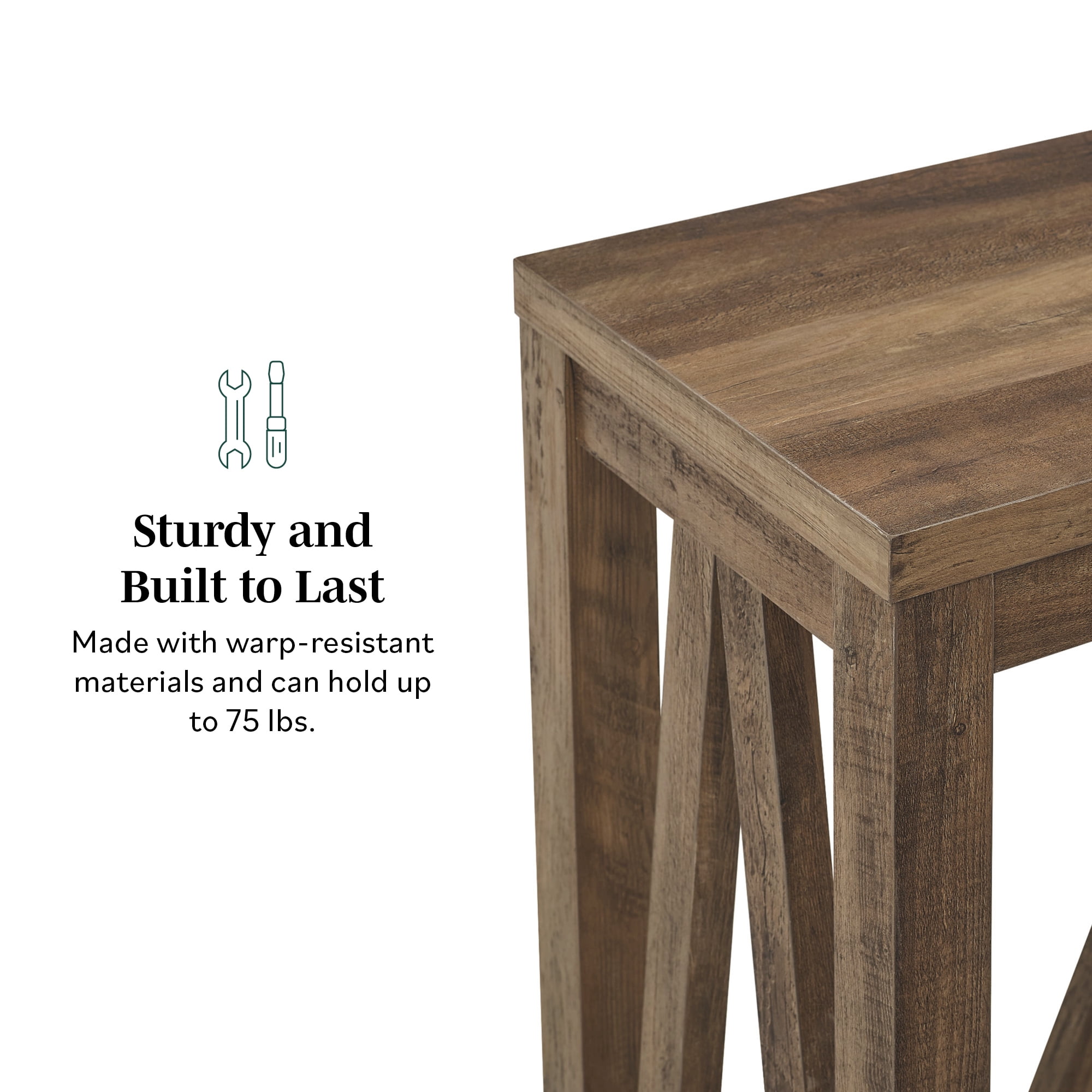 Walker Edison Modern Farmhouse Faux Marble and Walnut Entryway Table, Faux White Marble/Walnut