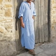 thumbnail image 3 of Kureaily Men's V-Neck Linen Robe Short Sleeve Long Gown Casual Shirt for Beach, Summer, 3 of 9