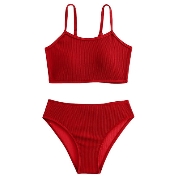 XZNPDUCQ 7 14 Years Old Middle And Older Girls Bikini With Bra Pads Two Piece Swimsuit Swimming Suit For Girls 13-14 Years Red