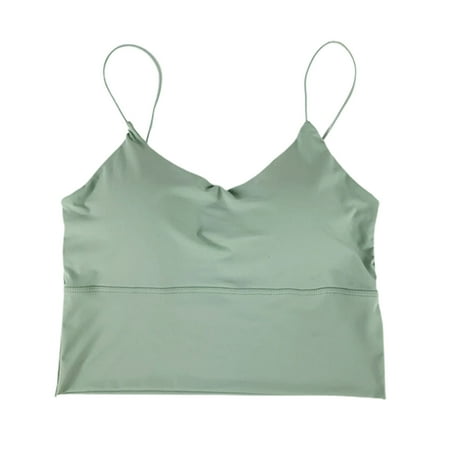 Women Bra Vest Seamless Padded Wireless Spaghetti Strap Full Cup Solid Color Summer Camis Tank Top Lady Bottoming Underwear -Green One Size