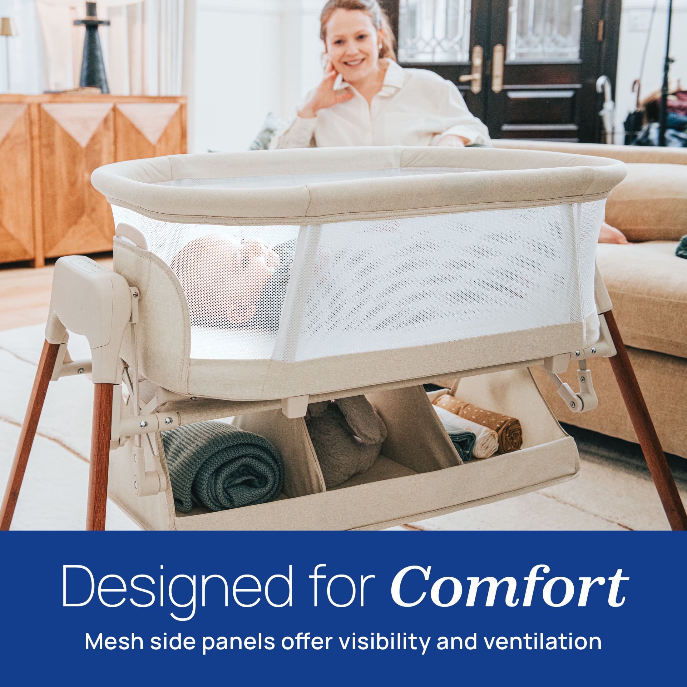 Chicco LullaGlide® Plus Electronic 3-in-1 Portable Bassinet with Carry Bag and Fitted Sheet  - Serene (Beige), New
