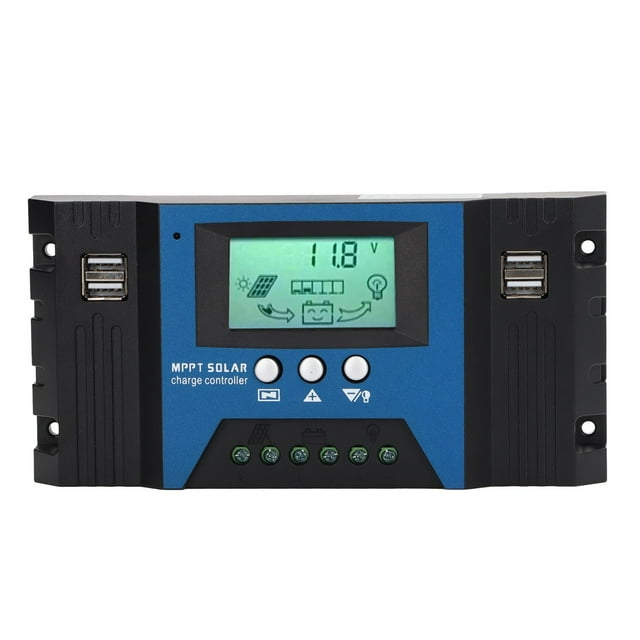 Controlador de carga solar de 12 V y 24 V, 4 puertos USB, 5 V, 2,5 A, pantalla LCD ajustable para casa, RV, barco, 100 A.