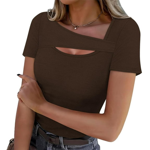 Xdegoge Last Order Placed By Me Dressy Tops for Women Solid Color Hollow Out Basic Tees Sexy Summer Tops Short Sleeve Shirts Casual Tunic Blouses for Workout Slim Fit Fashion Clothing Mis Pedidos