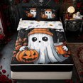thumbnail image 2 of Erosebridal Cute Orange Ghost Zipper Twin Comforter Sets with Fitted Sheet and 2 Pillowcases for Boys Girls, Gothic Pumpkin Bat Zipper Bedding Set, Halloween Reversible, 4pcs, 2 of 7