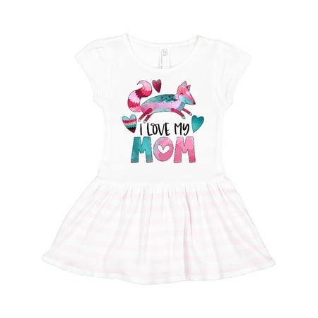 

Inktastic I Love My Mom Pink and Blue Fox with Hearts Gift Toddler Girl Dress