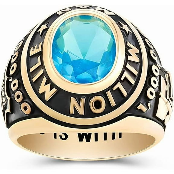 Custom Class Rings Fully Personalized Class Rings for Men Cubic Zirconia Birthstone Sterling Silver Rings Class Rings for Men High School Size 5-15 Men's High School Class Rings