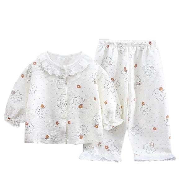Pajamas de las Niñas Del Bebé Conjuntos Encaje Recortado Solapa Manga Corta Dos Piezas de Pijamas, Suave Respirable Aire Acondicionado Ropa de Dormir para Niños Pequeños