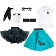 thumbnail image 5 of Hip Hop 50's Shop Girls 1950s Poodle Skirt Costume 7 Piece Child Outfit Set (Large Child 10 Teal), 5 of 7