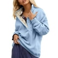 thumbnail image 2 of Holzkary Sweatshirt for Women Trendy Oversized Long Sleeve Button Neck Pullover Tops Outfits Clothes V Neck Snap Button Long Sleeve Casual Loose Pullover Sweatshirt Activewear Light Blue S, 2 of 9