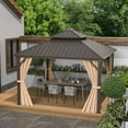 thumbnail image 3 of Domi 12'x12' Hardtop Gazebo Canopy Metal,Outdoor Aluminum Gazebo with Galvanized Steel Double Roof,Curtain and Netting,Permanent Gazebo Pavilion for Patio Deck,Backyard(Brown), 3 of 8