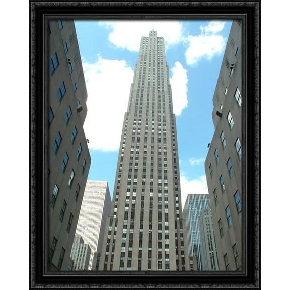 New York City Rockefeller Center 28x36 Large Black Ornate Wood Framed Canvas Art