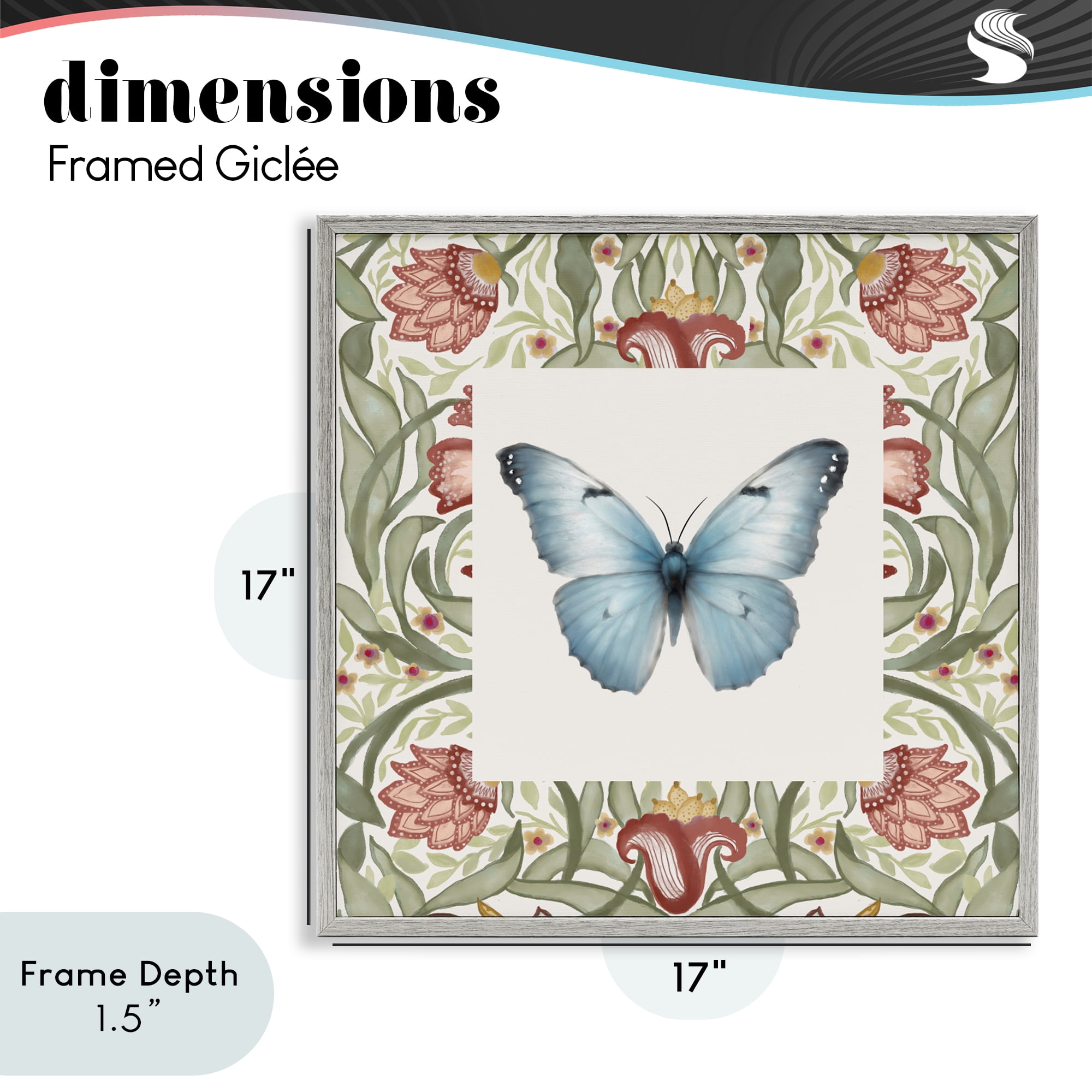 Stupell Industries Baroque Butterfly Vintage Flowers Gray Framed Giclee Art, design by Elizabeth Medley