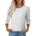 thumbnail image 2 of Summer Akafmk 3/4 Sleeve Shirts for Women,Summer Womens Striped T Shirts,Fashion Casual 1/2 Sleeve Print Ladies Round Neck Blouse, 2 of 5