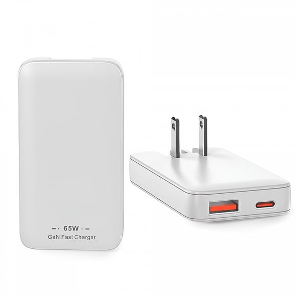 GJX 65W Flat Usb-C Usb-A Wall Chargers, Ultra Thin Type-C Dual Port Fast-Charging Compatible with All Phones And Devices, Folding Plug Power Adapter