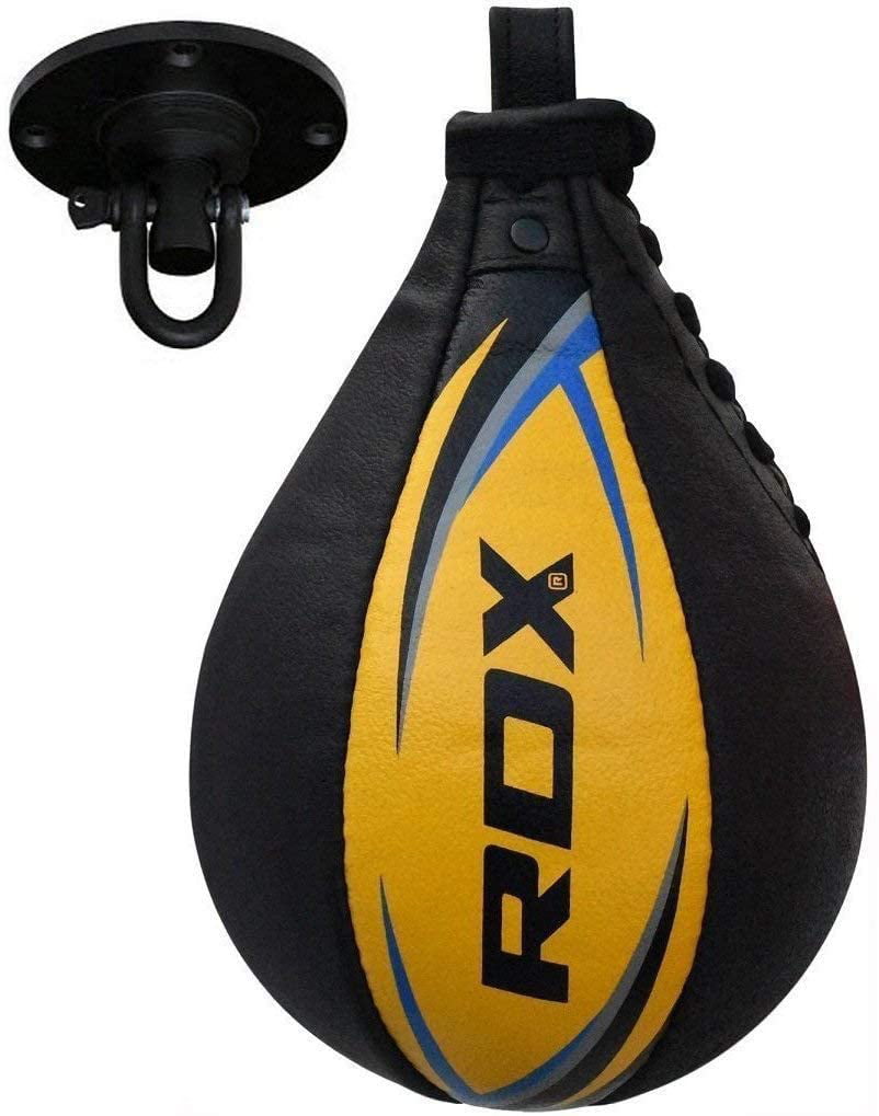 RDX Speed Ball Boxing Genuine Leather MMA Muay Thai Training Punching Dodge Striking Bag Kit Hanging Swivel Workout Speedball Kicking 