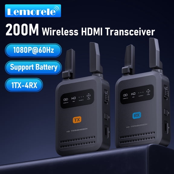 Lemorele Wireless HDMI Transmitter and Receiver,5Ghz 1080P Wireless Extender,656FT Wireless Transmission for Camera,Video Monitoring,Filmmaking,Live Streaming,1 TX to 4 RX