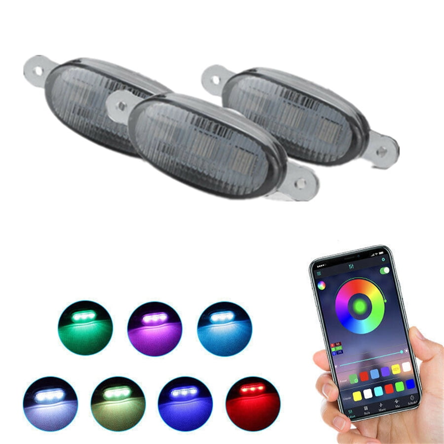 3x APP RGB Raptor Style LED Lamp Front Grill Light Kit For