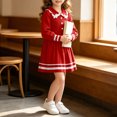 thumbnail image 4 of Long Sleeve Knitted Dresses Girls Princess Pleated Sweater Dress Ribbed Cute Fall Winter School Uniforms Red, Size 4 Y, 4 of 7