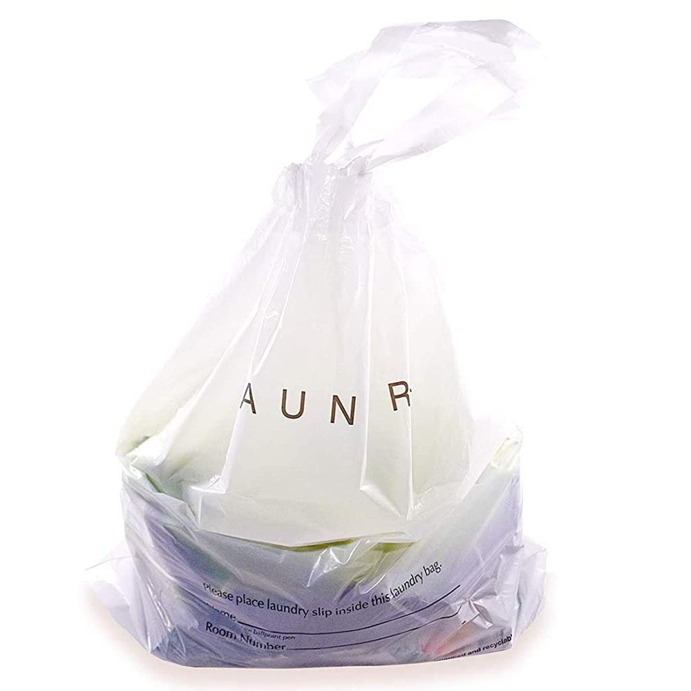 Pack of 1000 Hotel Laundry Gusset Bags 18 x 19 + 4. GPlastic Poly Bags 18x19 with Drawstring