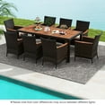thumbnail image 4 of Costway 9PCS Patio Wicker Dining Set Acacia Wood Table Top Umbrella Hole Cushions Chairs, 4 of 9