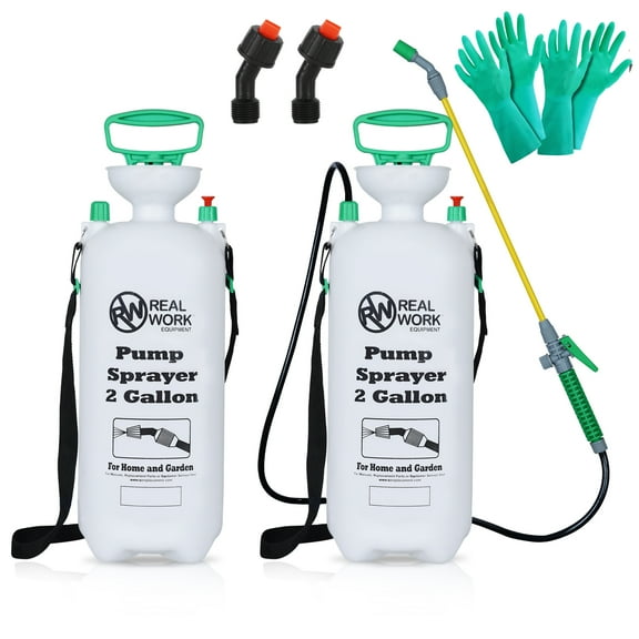 REALWORK 2pk 2-Gallon Handheld Tank Sprayer with Easy-Carry Shoulder Strap for Lawn, Garden, Yard, in Translucent White Visit the REALWORK Store