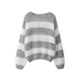thumbnail image 1 of Gupgi Women Striped Sweaters Long Sleeve Loose Knit Pullover Preppy Jumper Tops for Fall Winter, 1 of 3