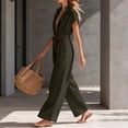 thumbnail image 4 of IUYRTFE Women V Neck Short Sleeve Wide Leg Jumpsuit with Drawstring Waist and Pockets for Vacation Beach Summer, 4 of 6