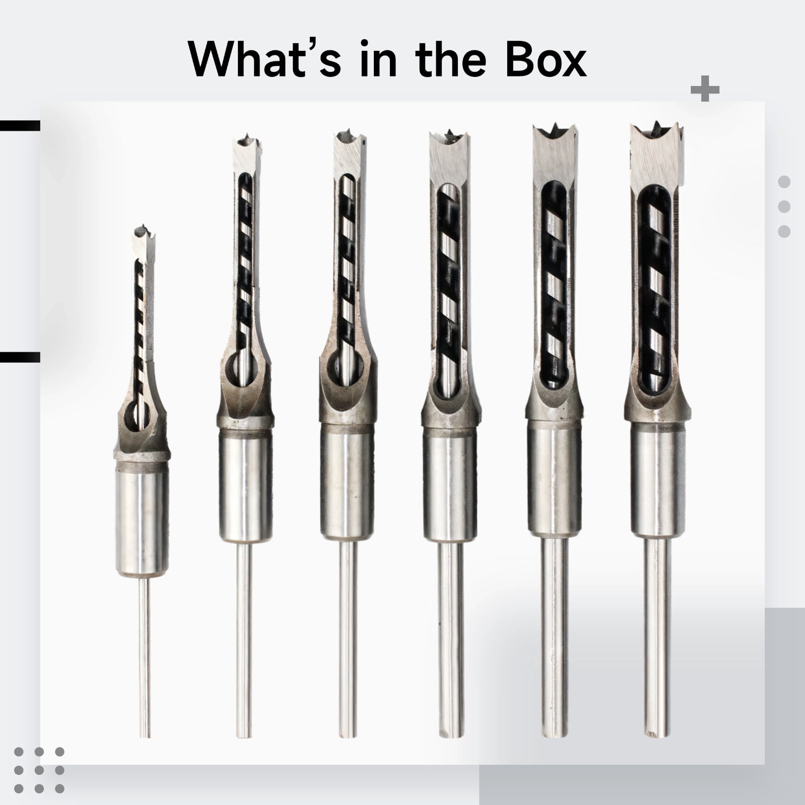 6 Pcs Square Wood Chisel Drill Bit Set, Woodworking Square Hole Drill Bits for Carving, Ergonomic Design, High-Strength Alloy for Long-lasting Use, Perfect for Various Wood Types