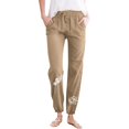 thumbnail image 2 of Women's D Solid Cotton And Linen Drawstring Loose Casual Leggings, 2 of 4