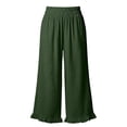 thumbnail image 6 of Womens Cotton Palazzo Pants Wide Leg Elastic High Waist RuffleCasual Summer Beach Vacation Trousers with Pockets, 6 of 6