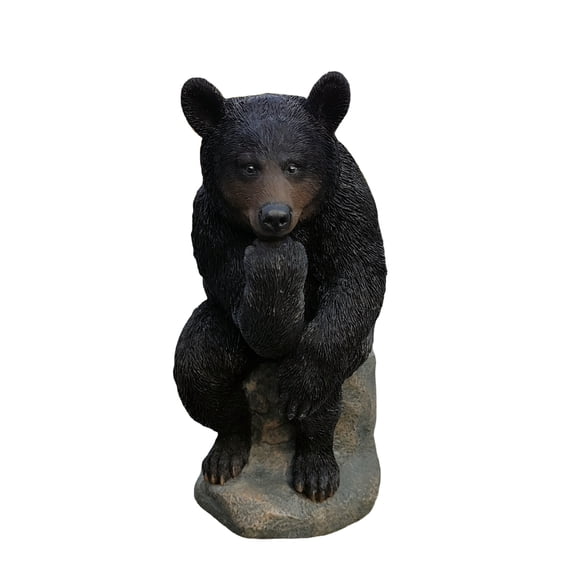 Onyx Contemplation: Intriguing Black Polyresin Thinking Bear Figurine