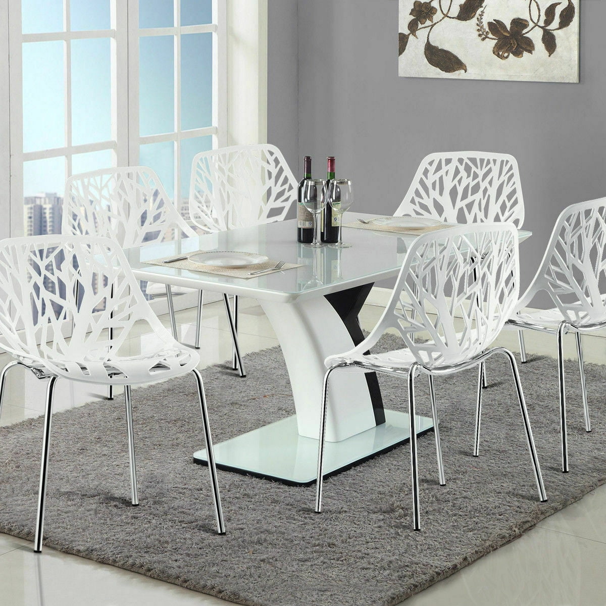 Costway 6 Piece Birch Sapling Dining Chairs Stackable Armless White Walmart