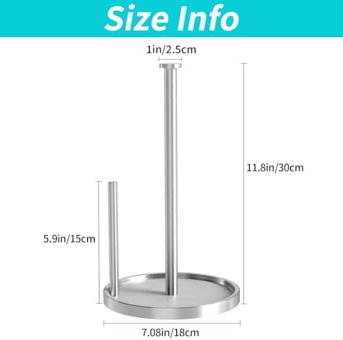 Paper Towel Holder Countertop, Standing Paper Roll Holder with Anti Slip Weighted Base, Stainless Steel Freestanding Paper Towel Holder for Kitchen, Silver