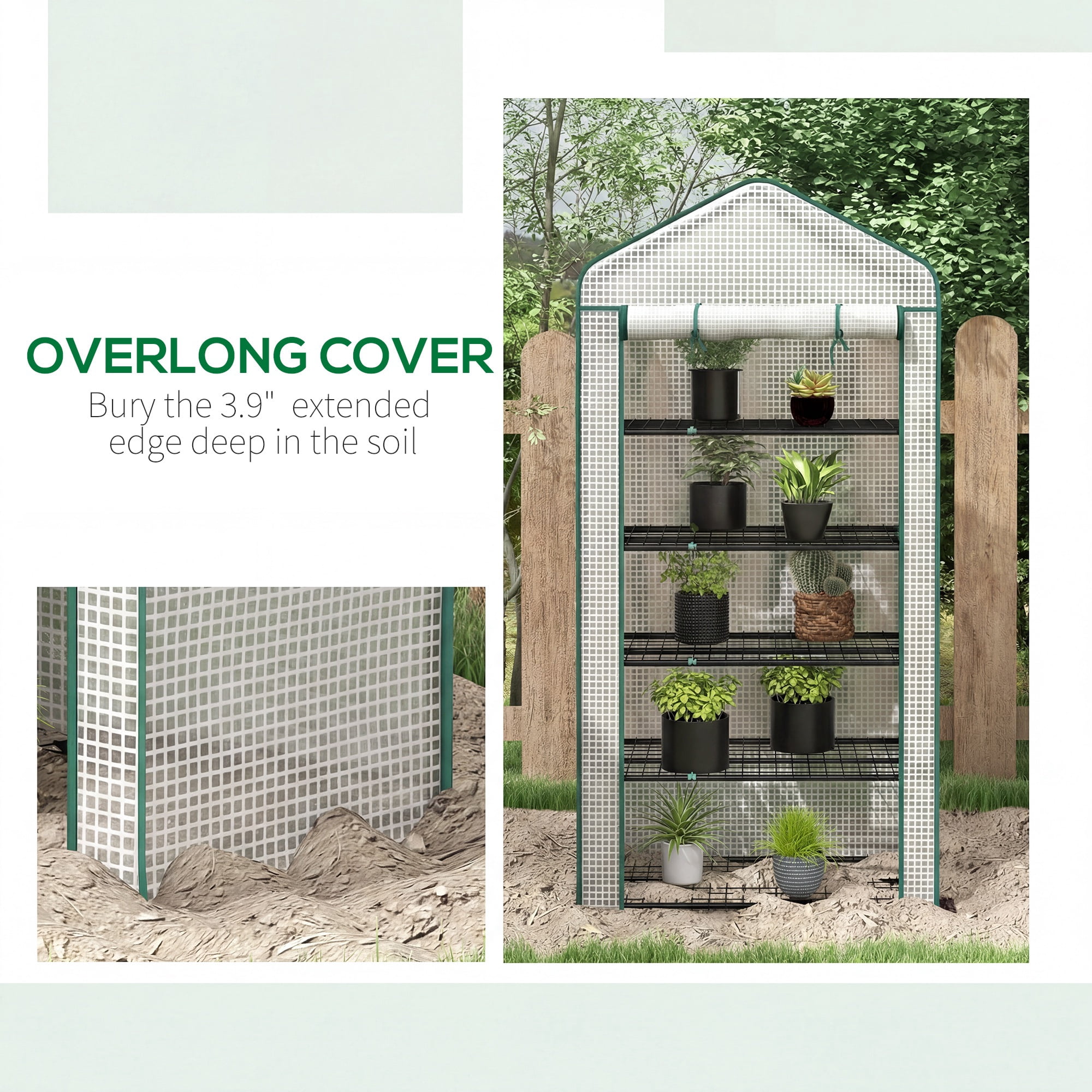 Outsunny 5 Tier Mini Greenhouse with Reinforced PE Cover, Small Portable Greenhouse with Roll-Up Zippered Door, White
