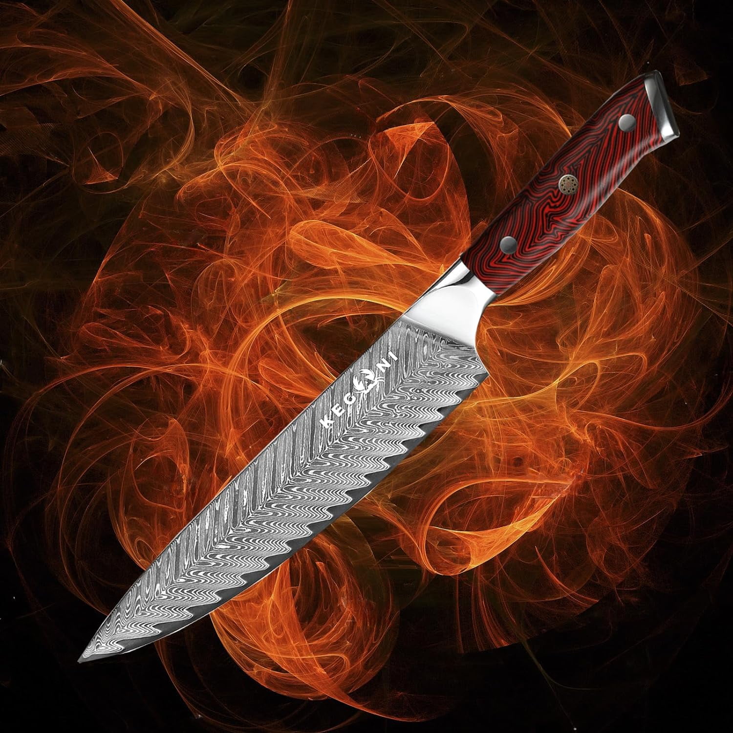 Kegani Chef's Knife - 8 Inch Professional Chef Kinfe - 67 Layers VG-10 Japanese Damascus Super Steel Ultra Sharp Kitchen Knife - Ergonomic Handle, Gift Box - Flame Knight Series