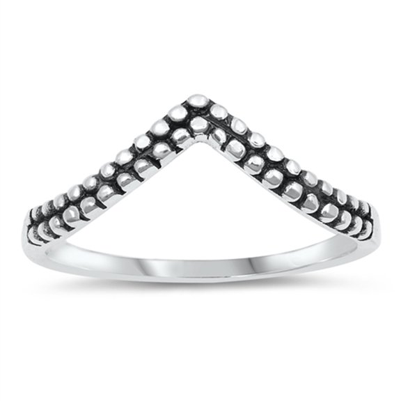 Boho Style Oxidized Chevron Beaded V Shape Sterling Silver Ring 925 Jewelry Female Male Size 10