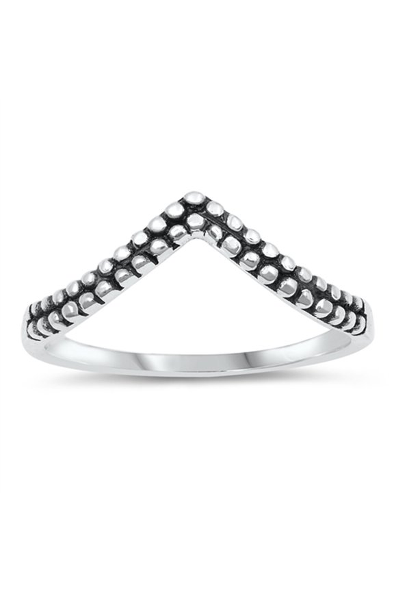 Boho Style Oxidized Chevron Beaded V Shape Sterling Silver Ring 925 Jewelry Female Male Size 5